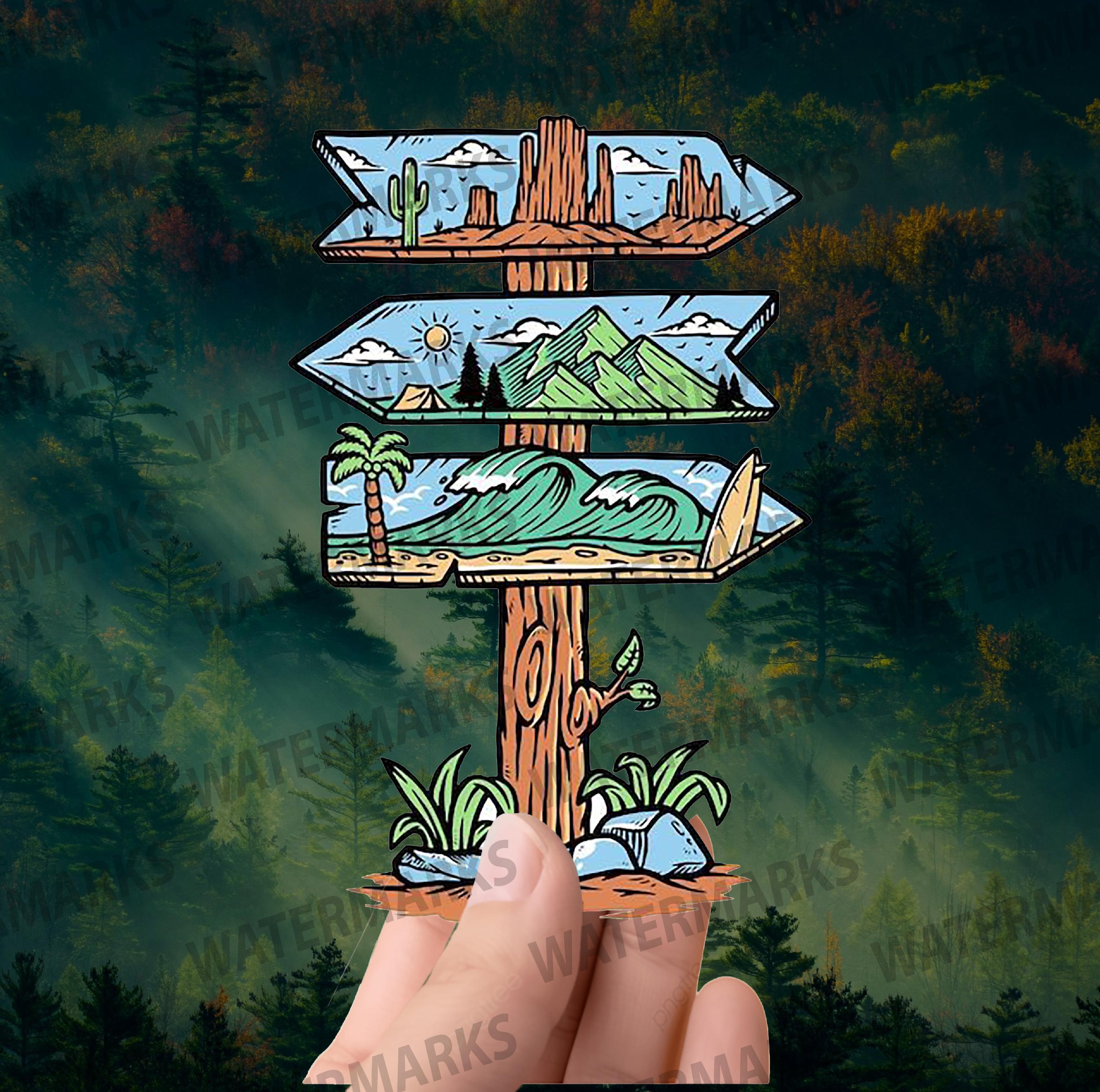 Adventure Signpost Sticker: Desert, Mountain, Beach Vinyl Decal - Etsy