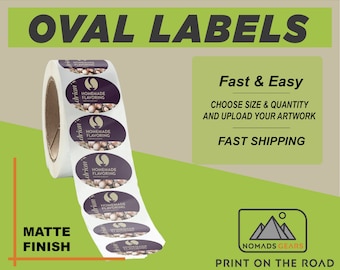 Oval Custom Labels on Roll: Water-Resistant Matte Paper (1" x 2")