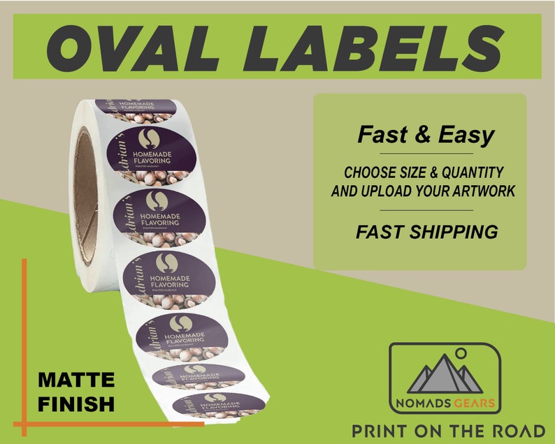 Oval Custom Labels on Roll: Water-resistant Matte Paper (1