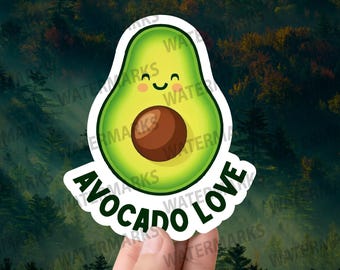 May include: A green avocado sticker with a smiling face and the text "Avocado Love".