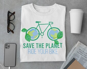Camiseta informal de ciclismo, camiseta de bicicleta de montaña y mucho más para salvar el planeta. ¡Regalos de ciclismo perfectos y ropa de ciclismo para papás ciclistas y más!