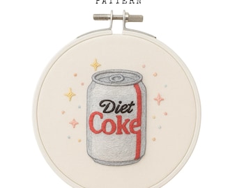 Diet Coke Hand Embroidery Pattern: Whimsical Needlework (Digital Download, 6 Sizes Included)