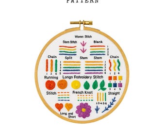 Beginner Embroidery Guide: 14 Stitches, Hand Embroidery Pattern (Digital Download, 6 Sizes Included)