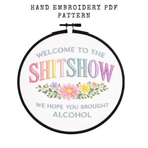 Funny hand embroidery pattern, needlework ,digital instant download, 6 sizes included. T-shirt applique, shoe patch, backpack design.