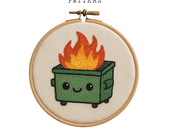 dumpster fire, funny Hand Embroidery Pattern: hoop art, sew, Whimsical Needlework (Digital Download, 6 Sizes Included) hoop art, craft.