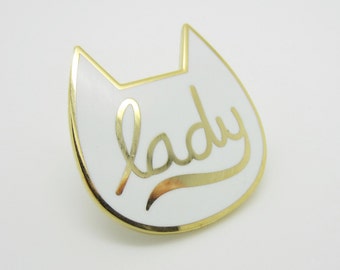Cat Lady Cloisonné Hard Enamel Pin Gold and White
