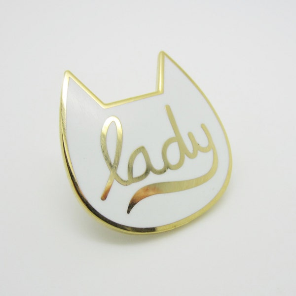 Cat Lady Cloisonné Hard Enamel Pin Gold and White