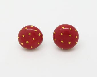 Circle Gold Polka Dot Earrings with Titanium Posts