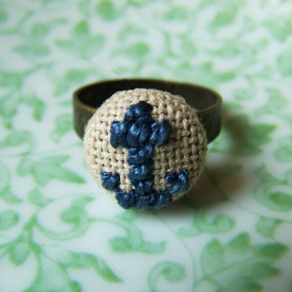Items similar to Anchors Aweigh Cross Stitched Ring in Blueberry Tea on