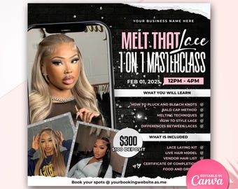 Hair Class Flyer Masterclass Template Wig Install Flyer DIY Wig Training Flyer Wig Class Template Wig Masterclass Flyer Wig Install Training