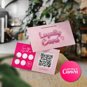 DIY Canva Loyalty Card Beauty Visitenkarte Vorlage QR-Code Kartenvorlage Bearbeitbar Rosa Beauty Visitenkarte Vorlage Nail Hair Makeup Lash