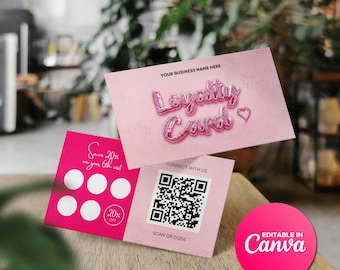 DIY Canva Loyalty Card Beauty Business Card Template QR Code Card Template Editable Pink Beauty Business Card Template Nail Hair Makeup Lash
