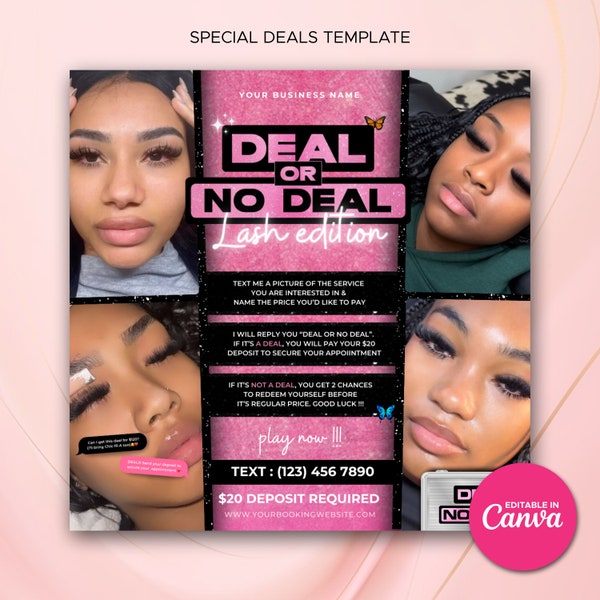 May Booking Appointments Lashes Booking Template Lash Tech Books Open Deal or No Deal Lash Edition Spring Special Lash Deals Book Flyer May