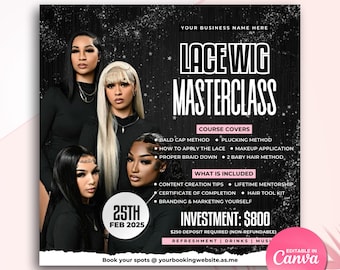 Wig Masterclass Flyer Hair Class Flyer Wig Class Flyer Lace Class Flyer Hairstylist Masterclass Template Wig Class Template Wig 1 on 1 Class