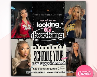Wig Flyer Hair Booking Flyer Books Now Hairstylist Flyer Wig Stylist Booking Template Booking or Looking Flyer DIY Hair Flyer Salon Flyer