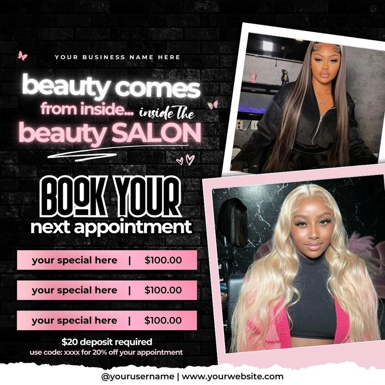 Hair Booking Flyer Wig Flyer Hairstylist Flyer Hair Extension Flyer DIY Hair Deals Flyer Hair on Hand Flyer Hairstylist Deal Flyer Template