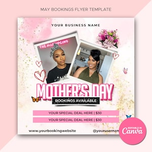 DIY Mother’s Day Flyer Mother’s Day Sale Flyer Template Mother's Day Booking Flyer Mother's Day Special Flyer Hair Braids Makeup Nails Lash