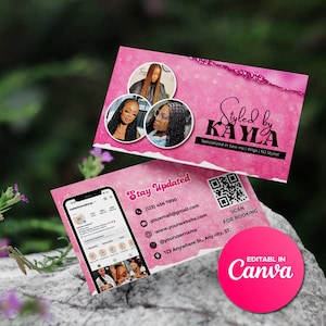 Cartão de visita para cabeleireiro DIY, modelo de cartão de visita de beleza Canva, modelo editável, cartão de marca de beleza, maquiagem, cabelo, unhas, cílios