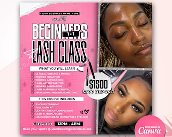 DIY Lash Class Flyer Lash Training Flyer Canva Template DIY Lash Extension Course Flyer Lash Tech Flyer Lash Masterclass Flyer Lash Template