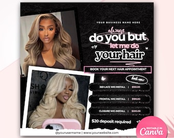 Wig Flyer Hair Special Flyer Hair Install Wig Specials Flyer Wig Deal Flyer Bestie Hair Deal Wig Stylist DIY Flyer Wig Sale Book Now Flyer