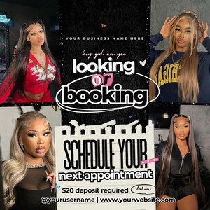 Wig Flyer Hair Booking Flyer Books Now Hairstylist Flyer Wig Stylist Booking Template Booking or Looking Flyer DIY Hair Flyer Salon Flyer