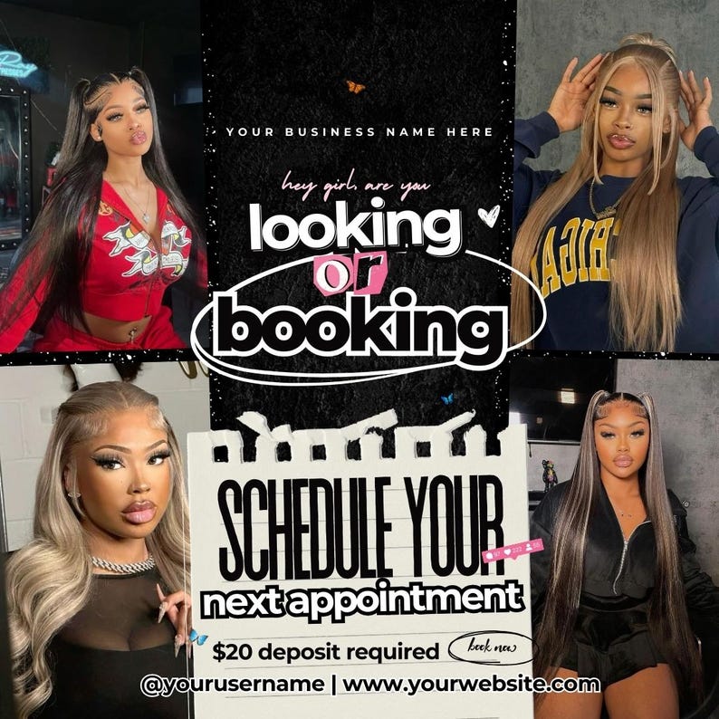 Wig Flyer Hair Booking Flyer Books Now Hairstylist Flyer Wig Stylist Booking Template Booking or Looking Flyer DIY Hair Flyer Salon Flyer