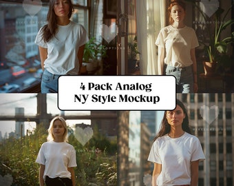 4 Analog-Style T-Shirt Mockup Photos of Stylish Women in NYC