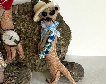 Quilty Critter® Meerkat Ornament: Momma with Flowers, Folk Art Gift