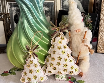 Quilted Christmas Tree Ornament Set, Balsam Scented, OOAK Folk Art
