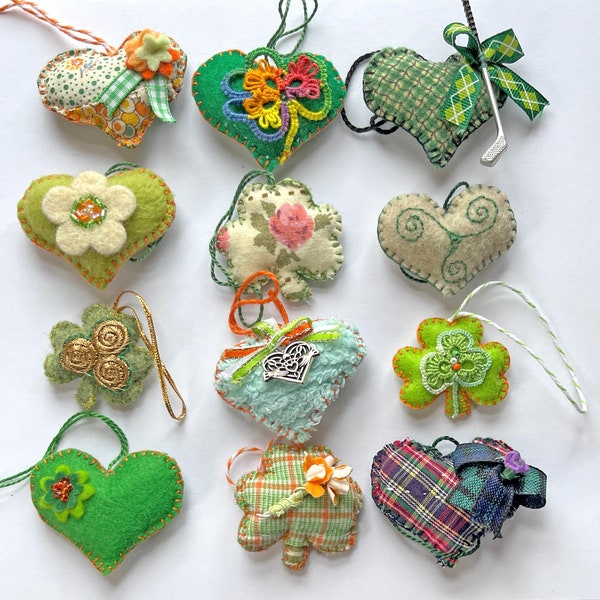 Trio of St. Patricks Day Celtic Ornaments / Love Tokens / OOAK / Party Favor / Hearts and Shamrocks / Custom Created per Order