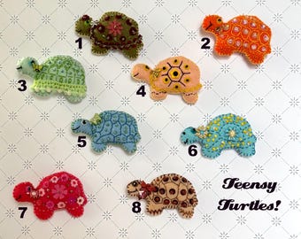 Felt Beaded Turtle Magnets / OOAK / Folk Art / Party Favor / Quilty Critter® / Novelty