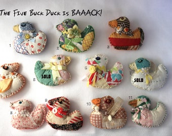Mini Magnets / Just Ducky / Quilty Critters / Novelty Fridge Magnets / Nature / Fowl / Small Gift / Folkart / OOAK