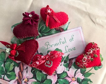 Felt Love Tokens: Red Heart Charms, Set of 5