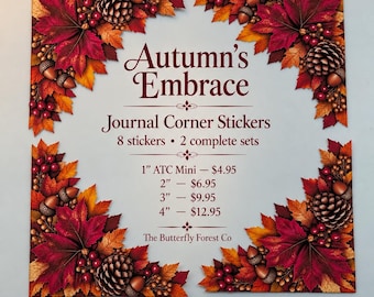 Autumn’s Embrace Journal Corner Stickers | Autumn Leaves, Pinecones and Acorns | 8 Piece Set | Journaling, Scrapbooking and ATC