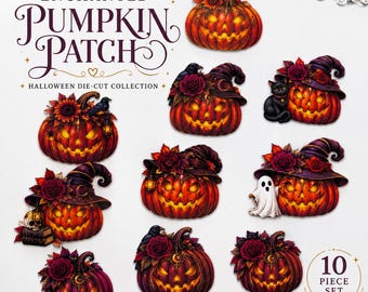 Enchanted Pumpkin Patch Stickers | 10 Designs 20 Pc Halloween Jack O Lantern Die Cut Set | Witchy Pumpkin Stickers | Junk Journal Supplies