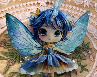 Blue & Tan Fairy Acrylic Clip