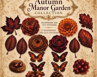 Autumn Manor Garden Collection | 17 Handmade Die Cut Stickers | Autumn Botanical Journal Stickers | Fall Scrapbook Supplies