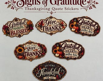 Signs of Gratitude Thanksgiving Quote Stickers | Vintage Autumn Signs | Gratitude Journal, Junk Journal and Scrapbooking