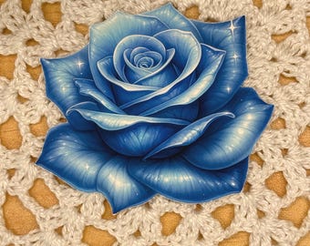 Blue Rose Die Cut Sticker Set – Handmade Floral Decal for Journals