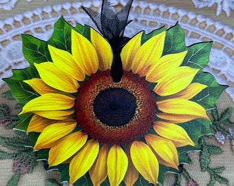 Heart Shaped Sunflower Wood Clip