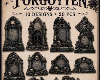 Graves of the Forgotten Stickers | Gothic Gravestone Stickers | Halloween Journaling | 20 Pc Set