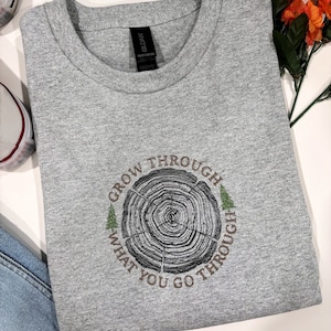 Embroidered Tree Rings Shirt: Nature Lover Crewneck Tee