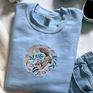 Fox With Foliage Embroidered Sweatshirt | Fox Sweatshirt | Sweatshirt  For Fox Lovers | Sweatshirt | Romper | Jumper | Foxy | Fox Embroidery
