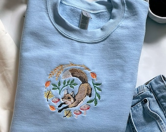Embroidered Fox Sweatshirt: Cozy Fall Foliage Design