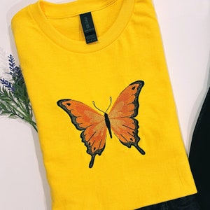 Butterfly Embroidered Crewneck T-Shirt: Monarch Design