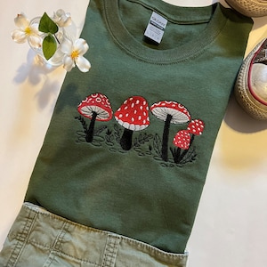 Mushroom Embroidered T-Shirt | Vintage Botanical Tee for Mushroom Lovers | Cottage Core Mycology Apparel