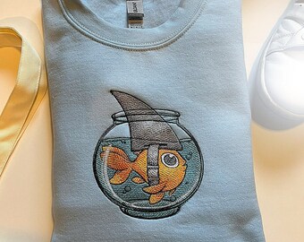 Embroidered Goldfish Shark Fin Sweatshirt - Fish Owner Gift
