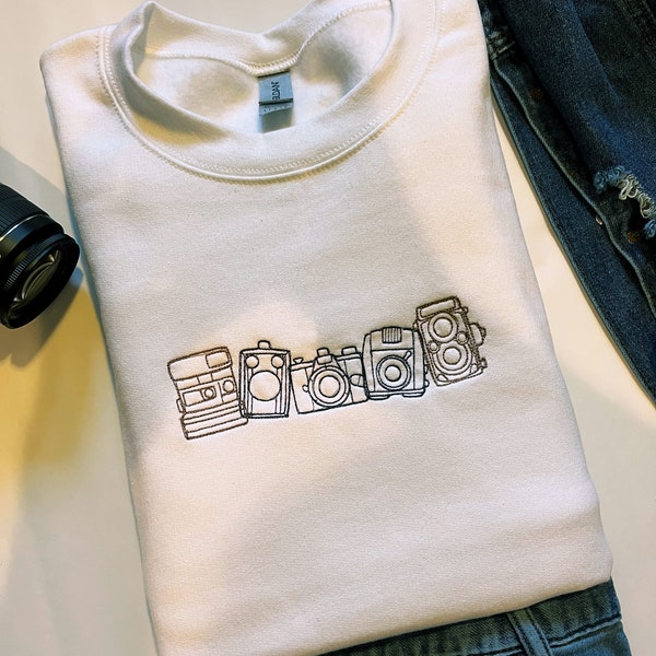 Vintage Cameras Embroidered Sweatshirt | Photography Sweatshirt | Sweatshirt  For Photography Lovers | Sweatshirt | Romper | Jumper