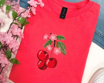 Embroidered Cherry Blossom T-Shirt: Japanese Style