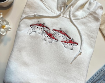 Pilz Katzen Besticktes Sweatshirt: Cottagecore Feline Sweatshirt